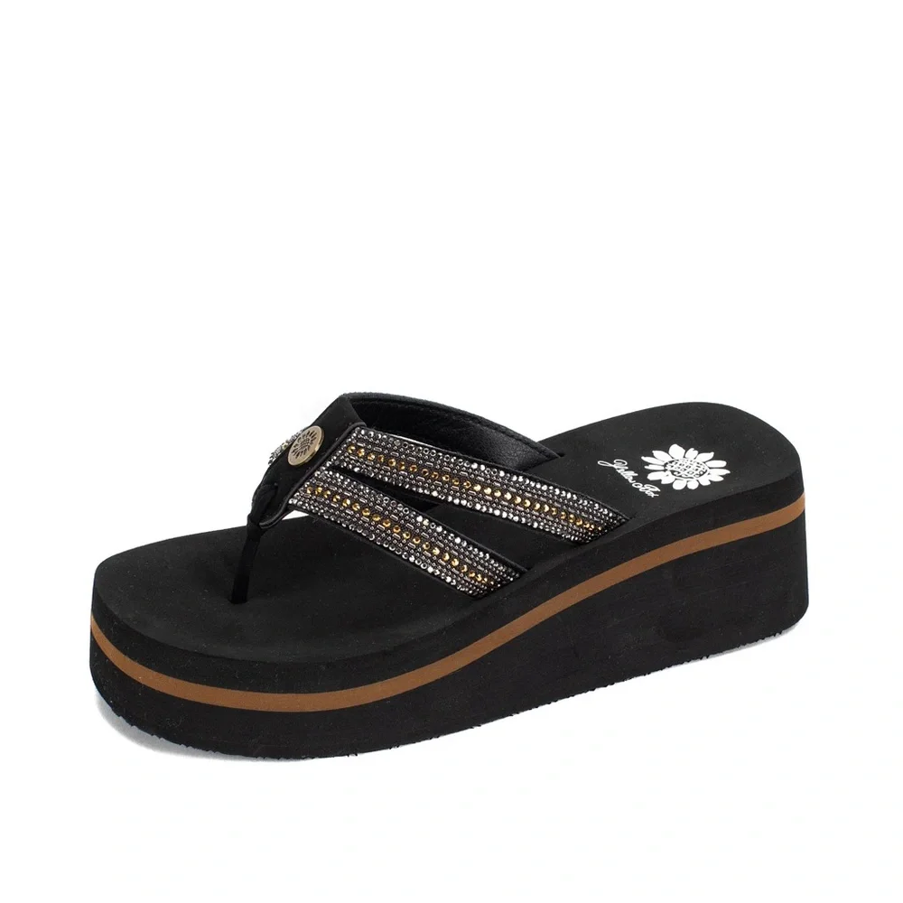 YELLOW BOX KRISTA Platform Sandals  GENUINE LEATHER COLOR BLACK NEW IN BOX - Picture 2 of 5